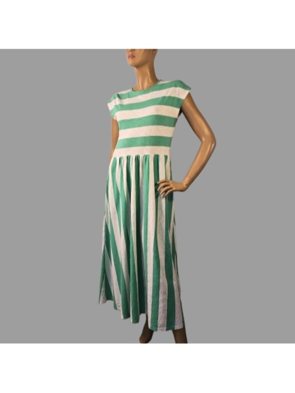 Boden Cabana Striped Maxi Dress Green White Cotton Size 6R Beachy Vacation